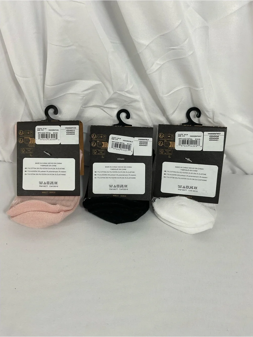 Vans Ruffle Crew Socks - Pink, Black & White (3-Pack) size 1-6